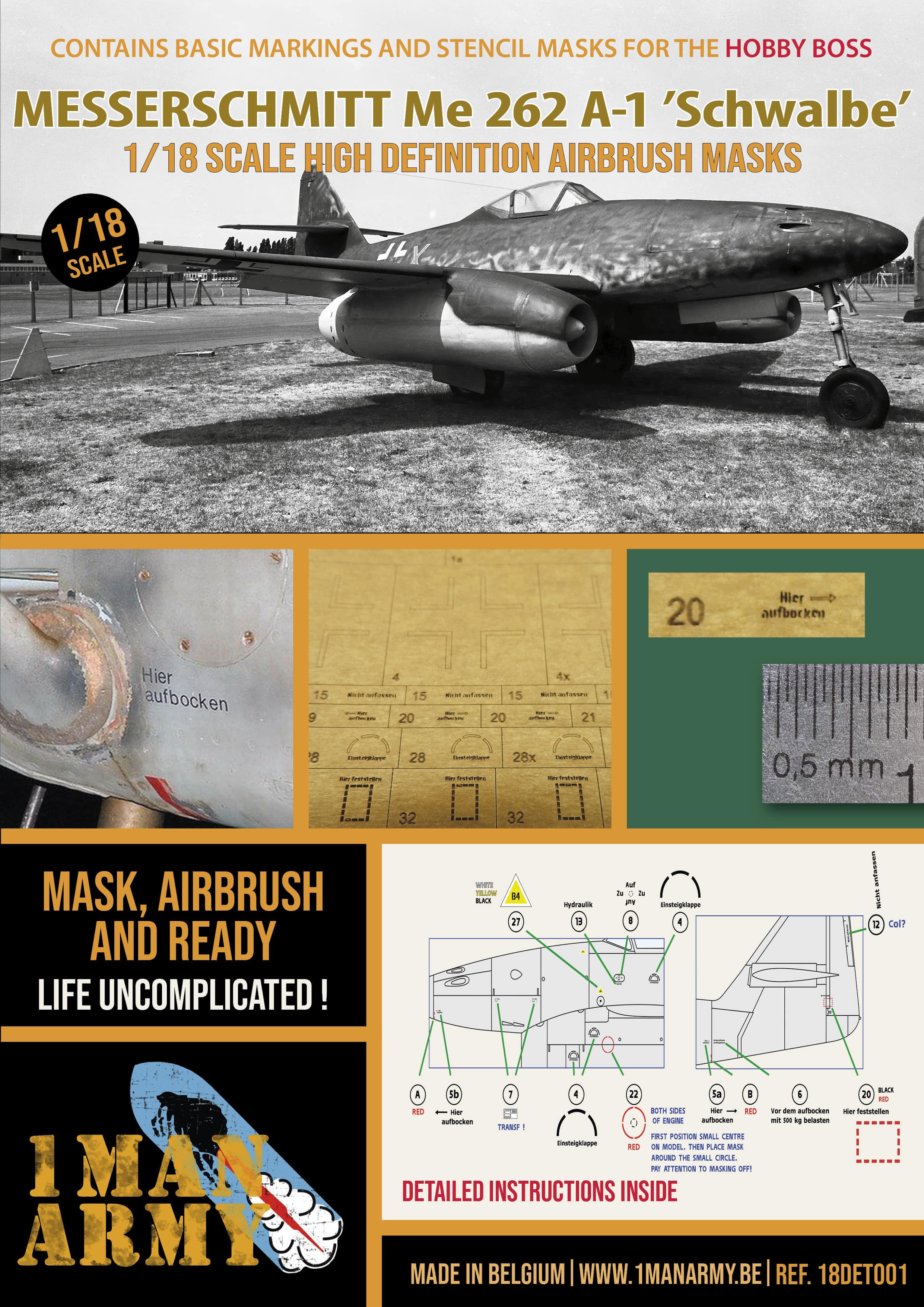 1ManArmy 1/18 メッサーシュミット Me 262 A-1「シュヴァルベ」 塗装マスキングセット パッケージ表面画像