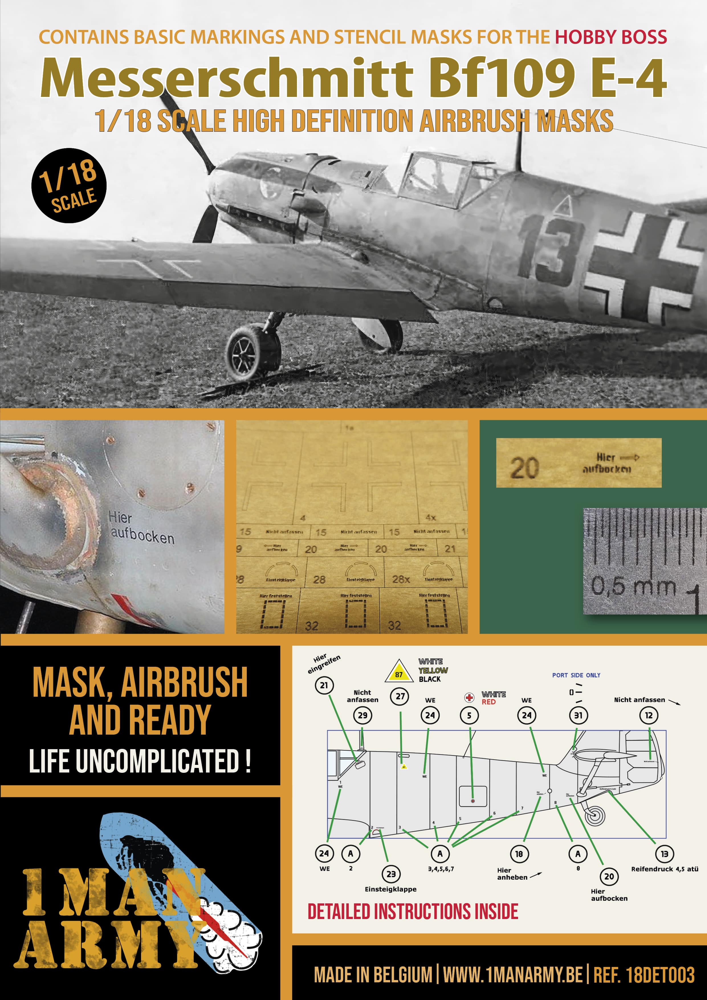 1ManArmy 1/18 Messerschmitt Bf109 E-4 塗装マスキングセット パッケージ表面画像