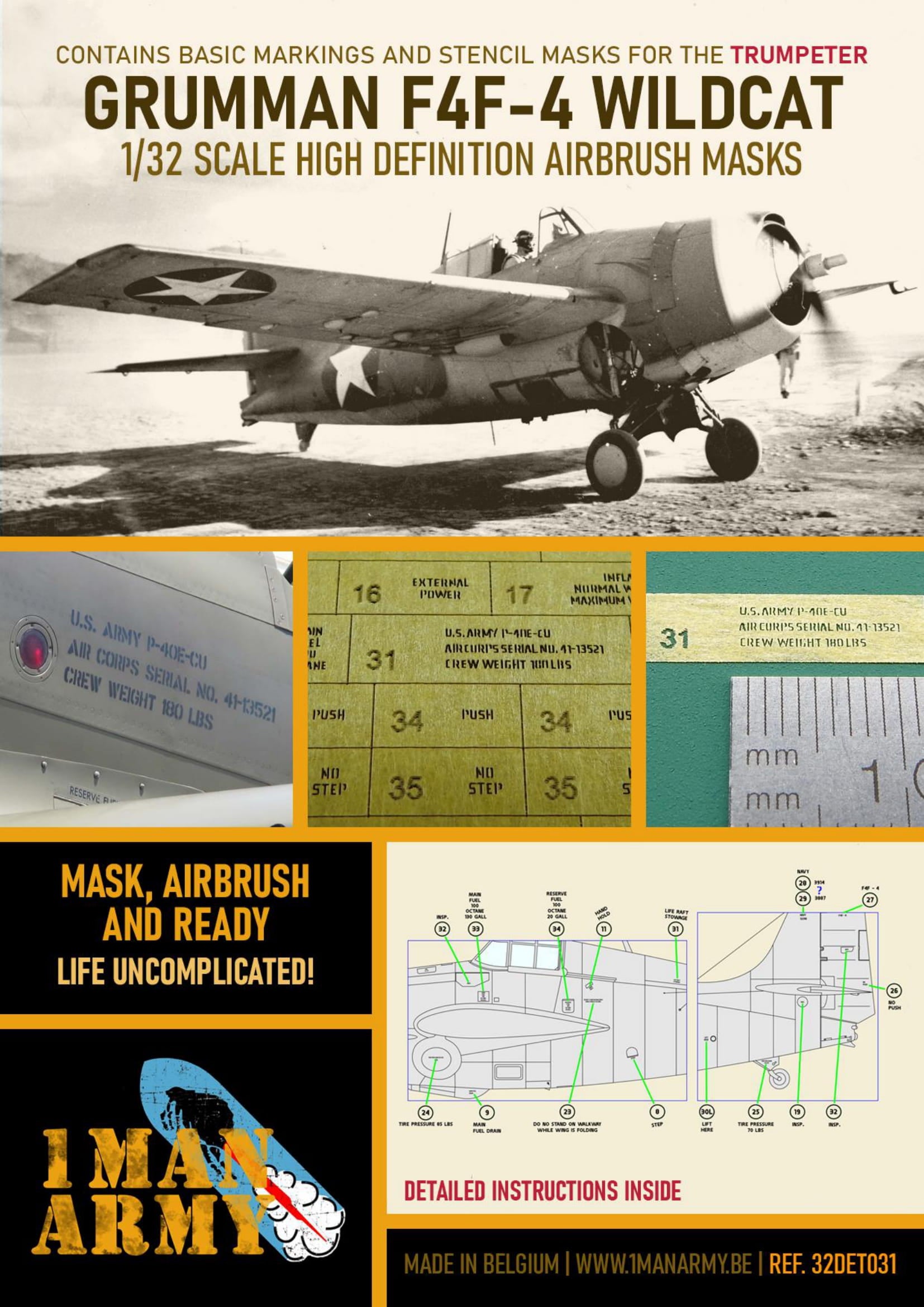 1ManArmy 1/32 グラマン F4F-4 ワイルドキャット 塗装マスキングセット(Trumpeter対応)のパッケージ表面画像