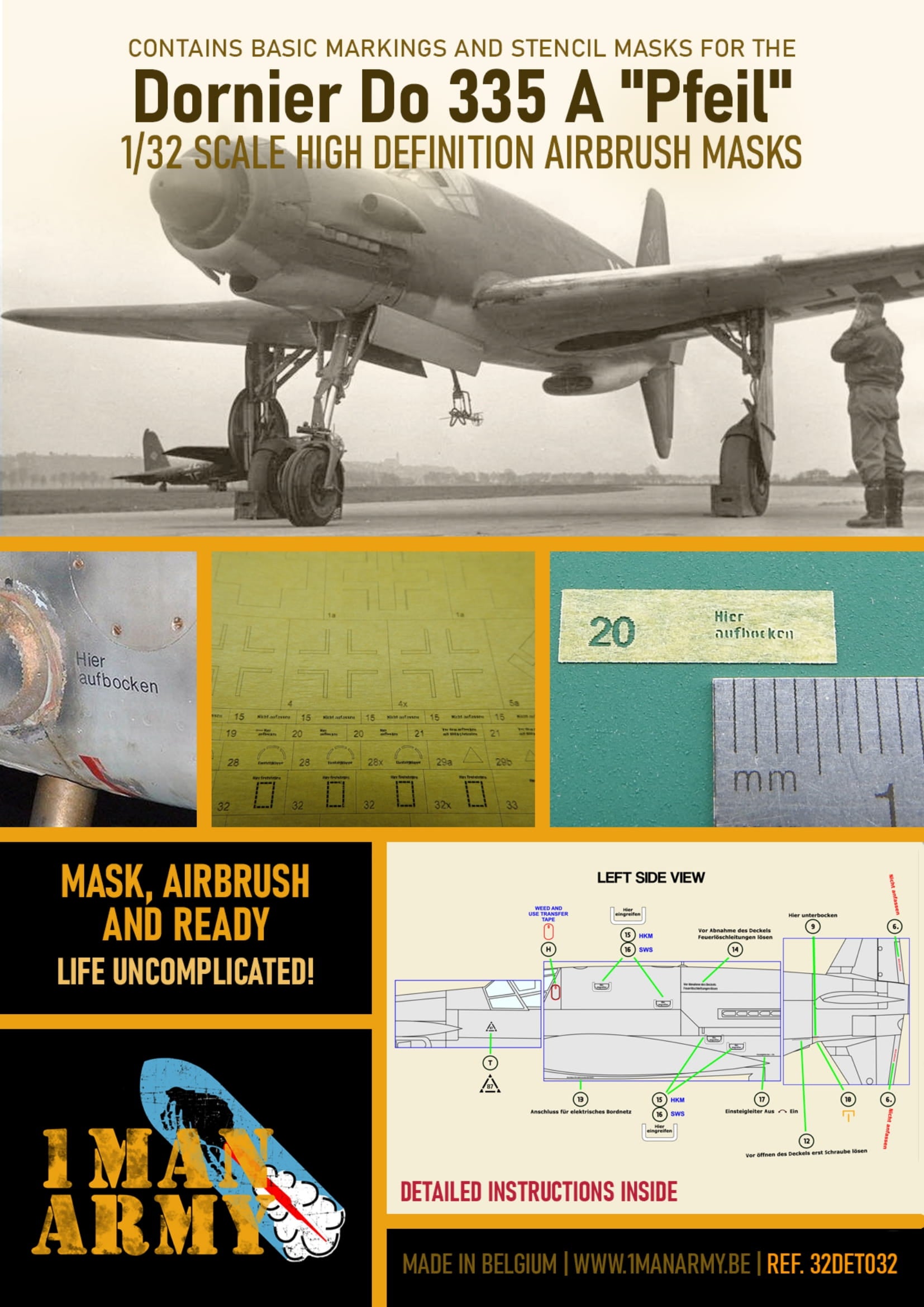 1ManArmy 1/32 ドルニエ Do 335A「プファイル」塗装マスキングセットのパッケージ表面画像