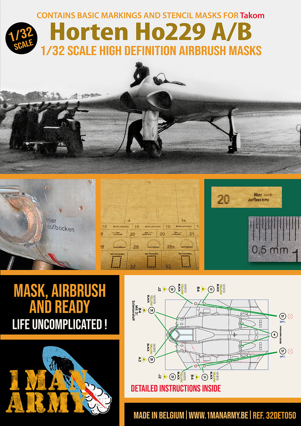 1ManArmy 1/32 ホルテン Ho 229 A/B 塗装マスキングセットのパッケージ表面画像