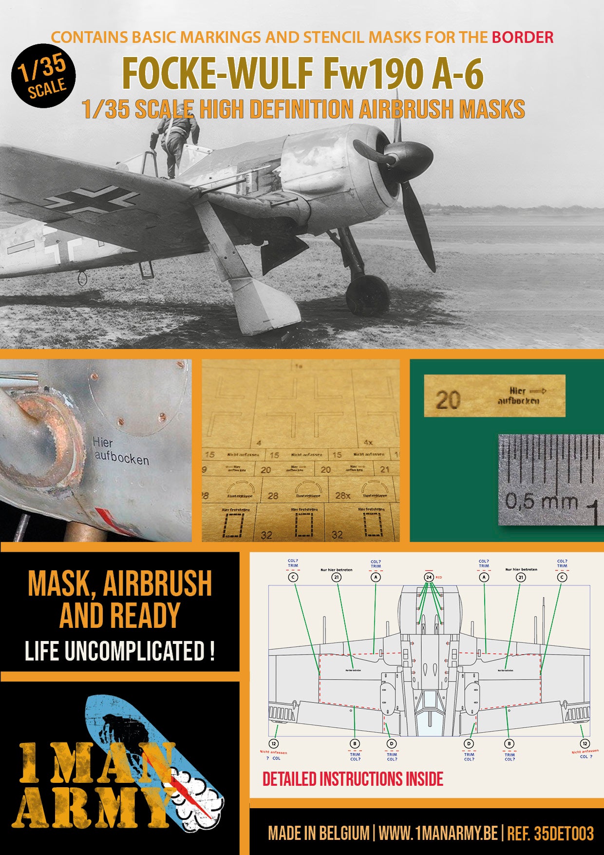 1ManArmy 1/35 Focke-Wulf Fw190 A-6 塗装マスキングセット パッケージ表面画像