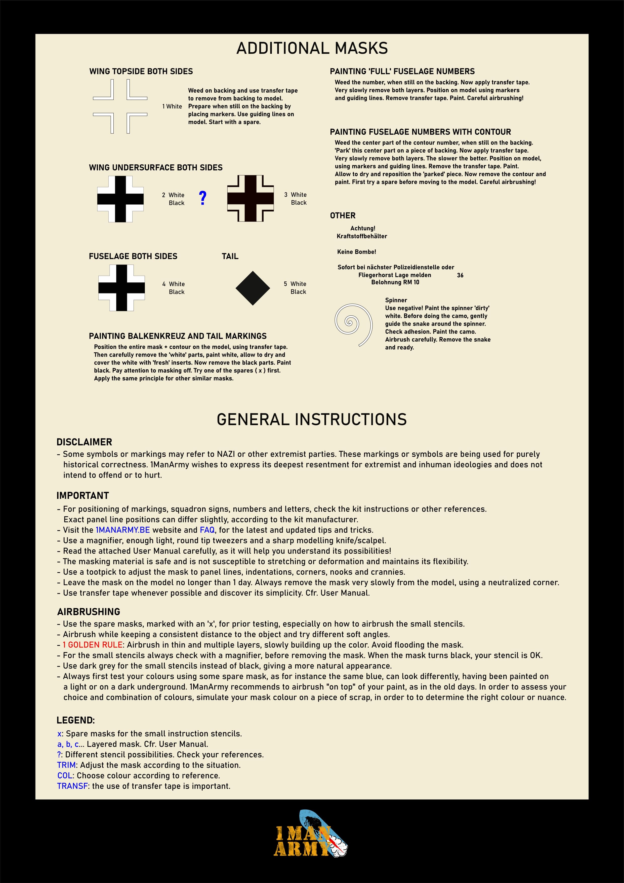 1ManArmy 1/35 Messerschmitt Bf 109 G-6 塗装マスキングセット 内容/説明書画像