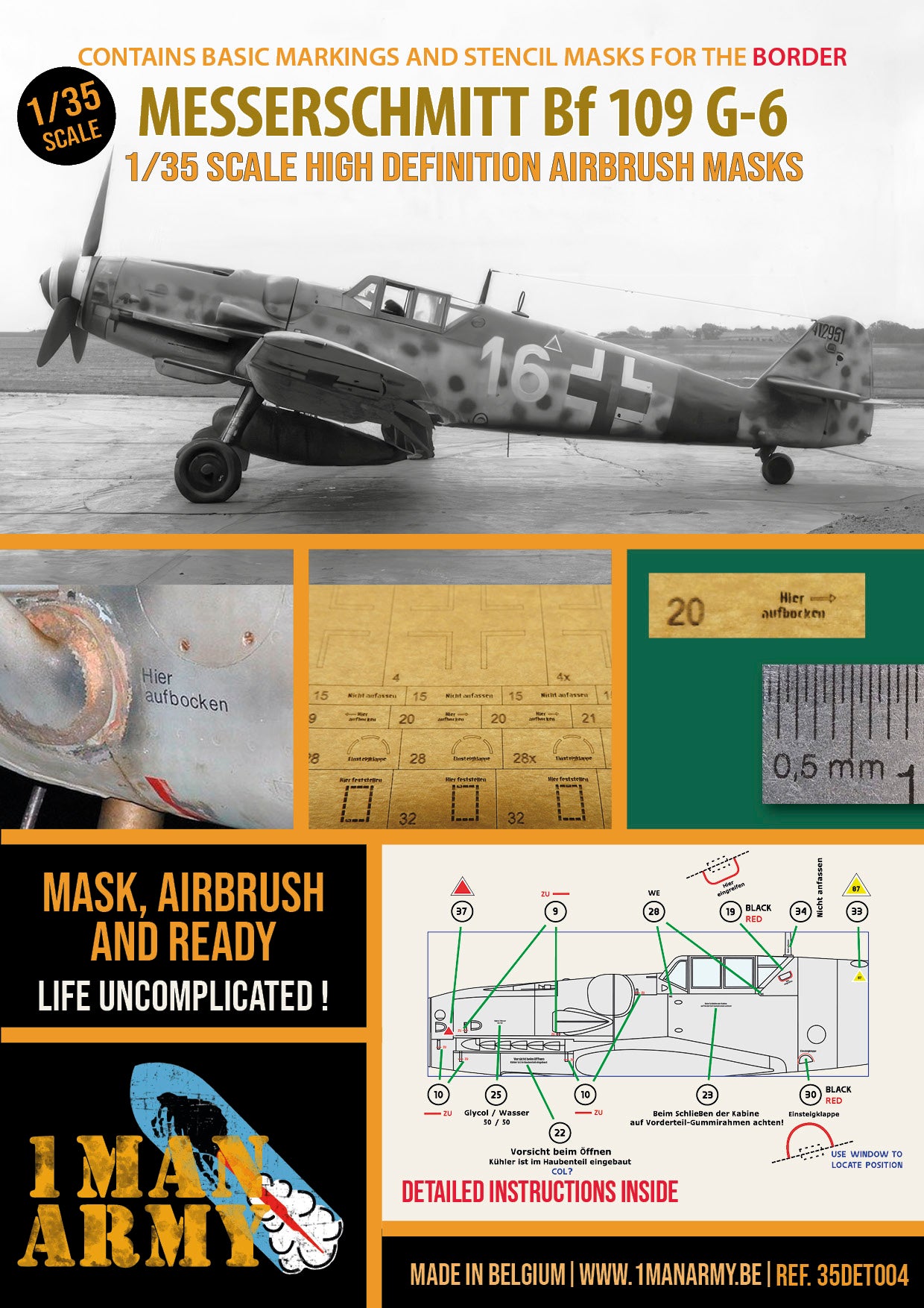 1ManArmy 1/35 Messerschmitt Bf 109 G-6 塗装マスキングセット パッケージ表面画像