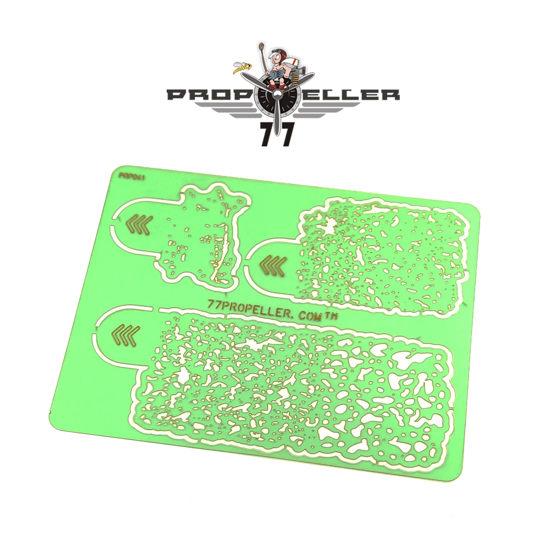 77 Propeller Set C‑5 – 5× Stain Airbrush Stencils 60×40 mm PRP043 size of the three templates