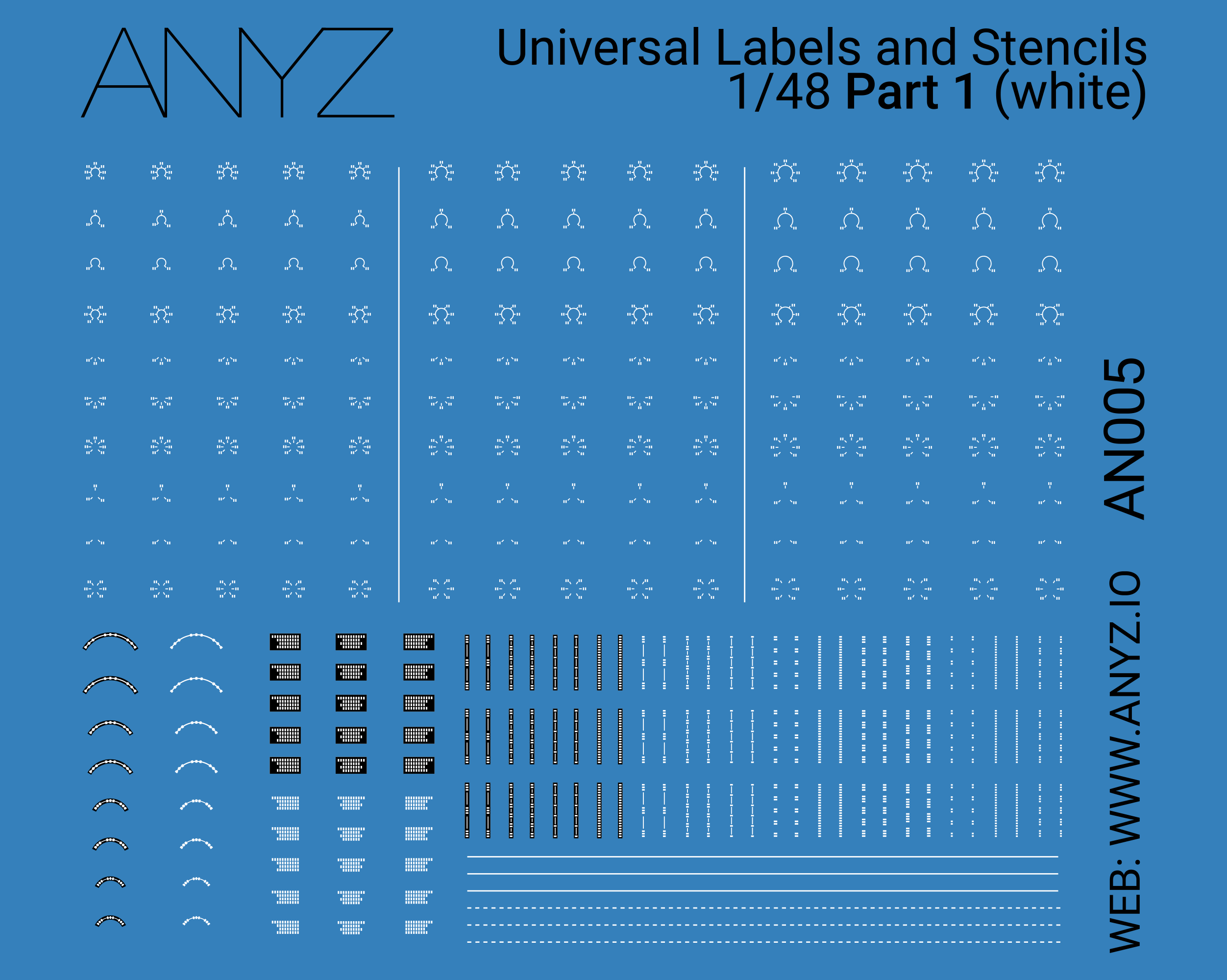 ANYZ 1/48 汎用ラベル&ステンシル デカール パート1(ホワイト)AN005 パッケージ画像