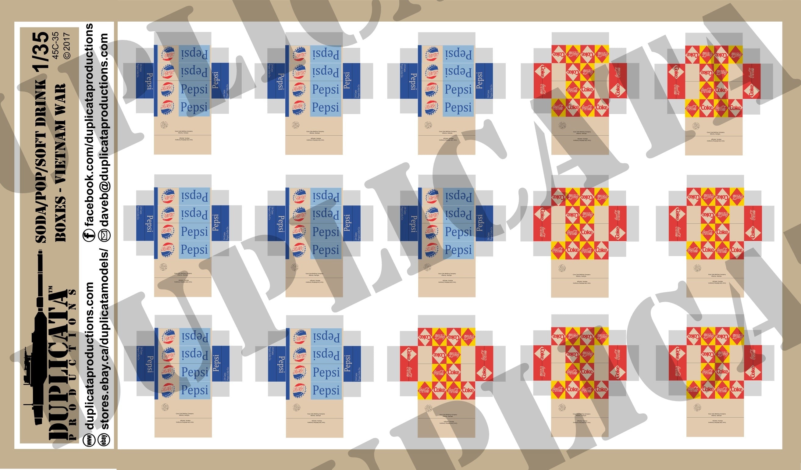 アメリカ軍 ソーダ/ポップ/清涼飲料ボックス(ベトナム戦争) 1/35 ペーパーアクセサリー(内容物一覧)