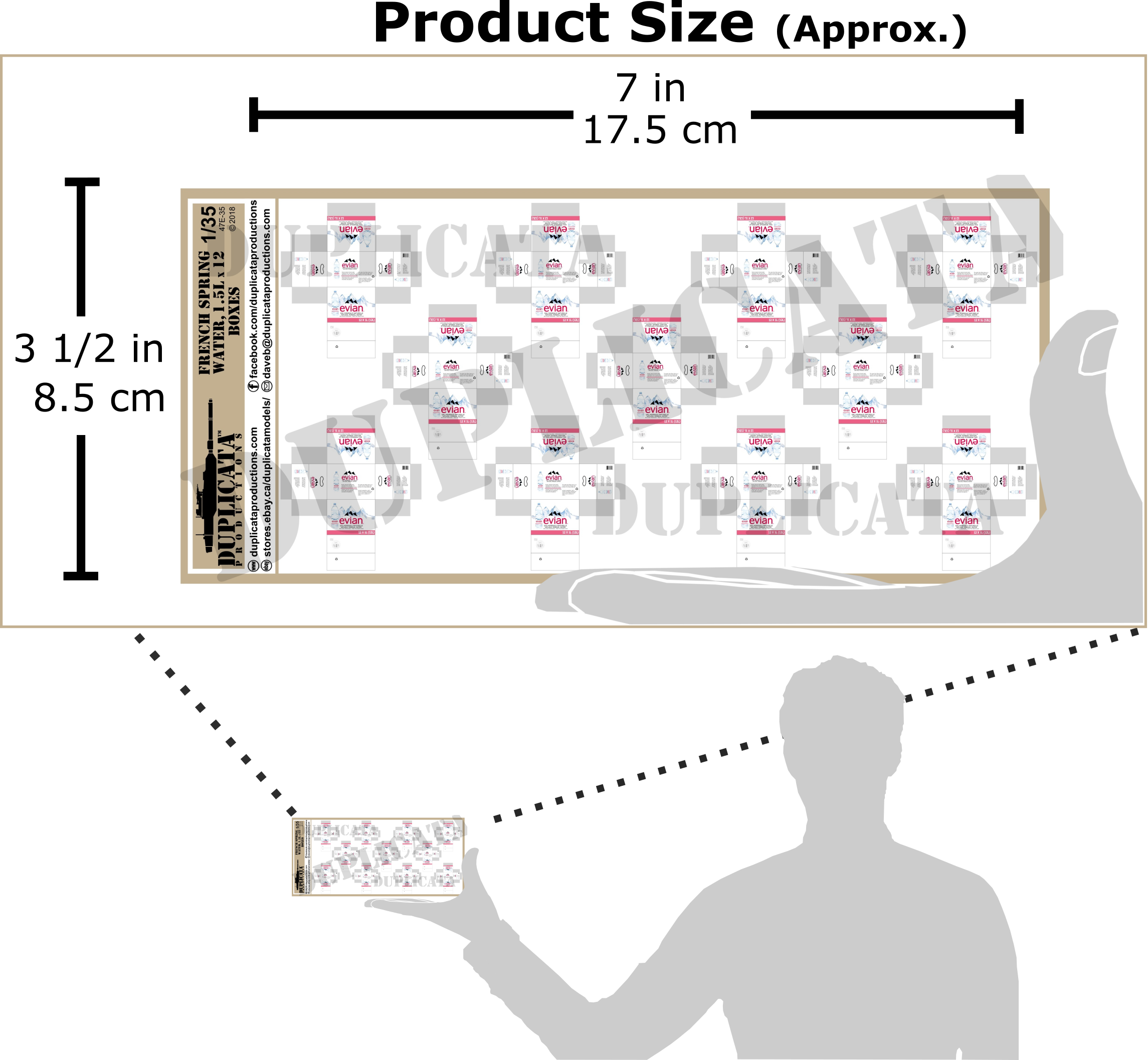 Duplicata 47E-35 フランスのミネラルウォーター箱(Evian)1/35 サイズ比較付き商品シート