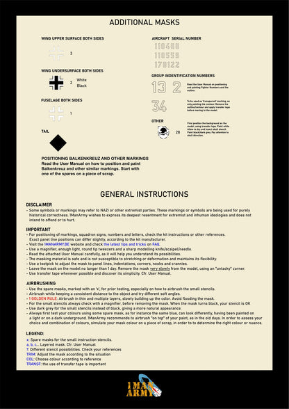 1ManArmy 1/18 メッサーシュミット Me 262 A-1「シュヴァルベ」 塗装マスキングセット 内容／説明書画像