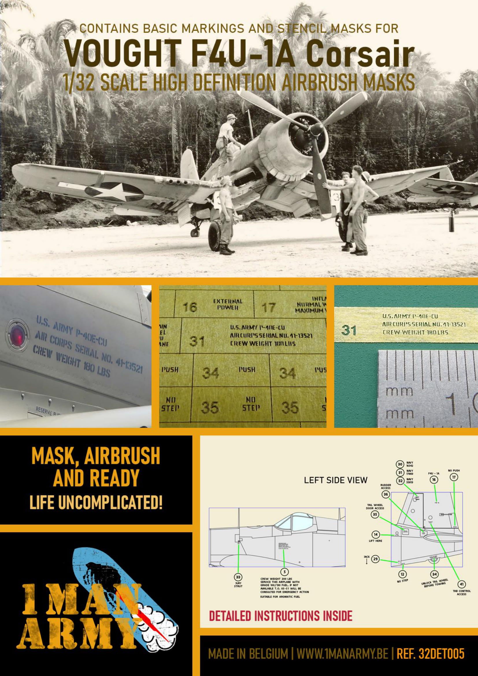 1ManArmy 1/32 F4U-1A コルセア用エアブラシマスクセットのパッケージ画像