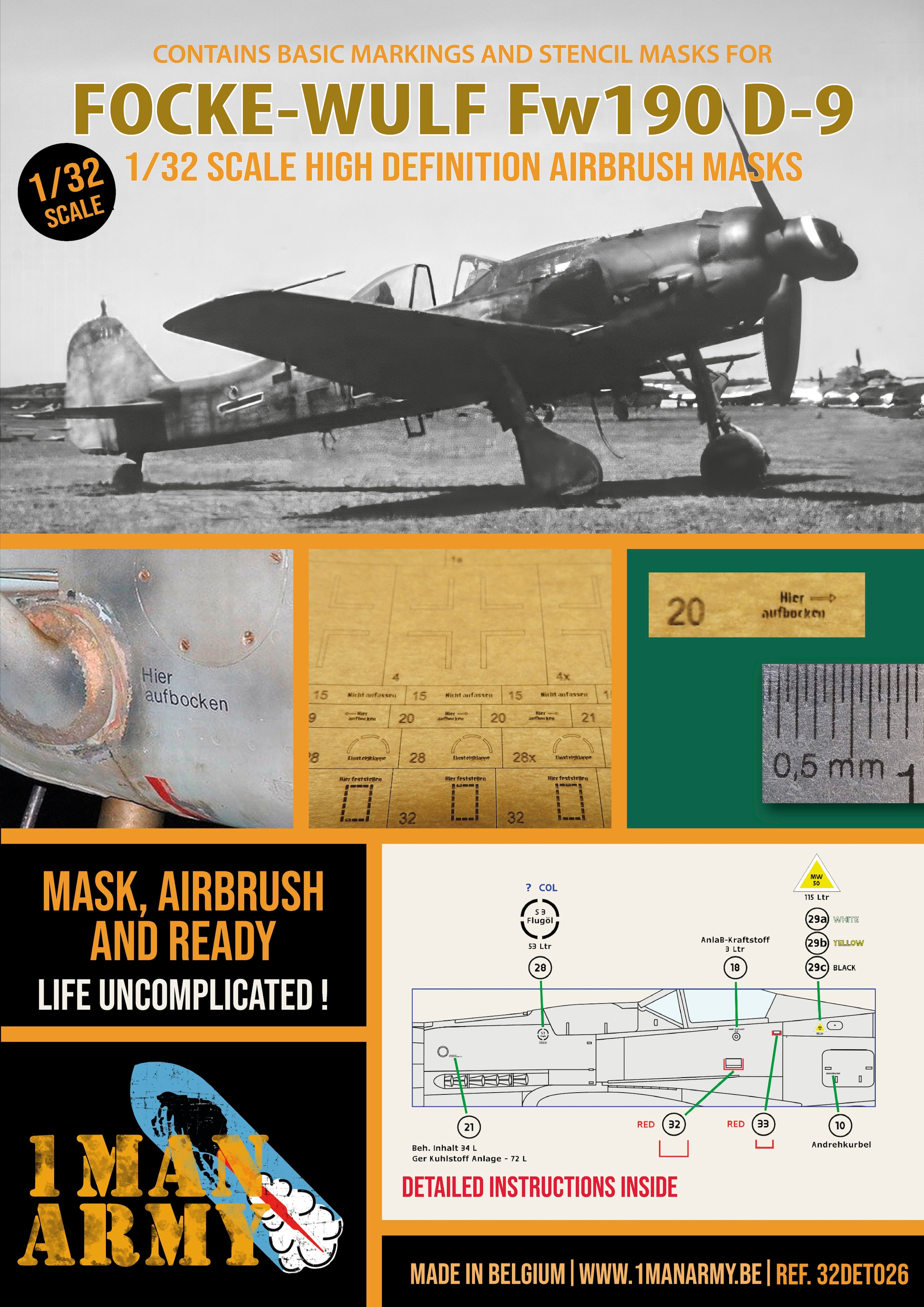 1ManArmy 1/32 Fw 190 D-9 用エアブラシマスクセットのパッケージ画像