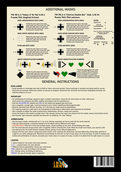追加マスクの一覧と一般説明が記載された 1ManArmy Fw 190 A-4 セットの説明書シート画像