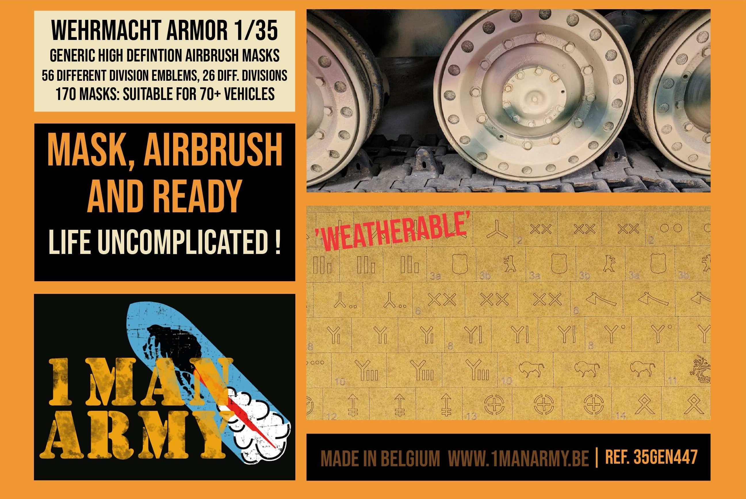 1ManArmy 1/35 ドイツ軍 装甲師団記号 56種 エアブラシマスクセットのパッケージ画像