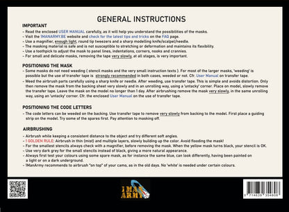 1ManArmy 1/48 RAF用 18インチ コードレター エアブラシマスクセットの内容・使用説明パッケージ裏面画像