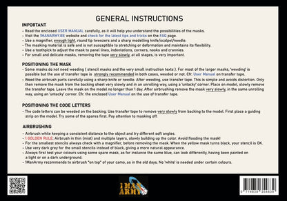 1ManArmy 1/48 RAF用 24インチ コードレター エアブラシマスクセットの内容物・使用説明（裏面）画像