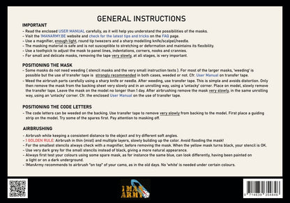1ManArmy 1/48 RAF用 30インチ コードレター エアブラシマスクセットの内容説明・使用方法パッケージ裏面画像