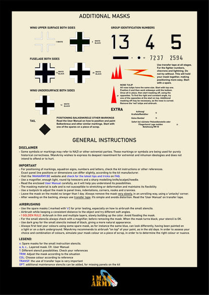 1ManArmy 1/18 フォッケウルフ Fw190 A-5 塗装マスキングセット 内容／説明書画像