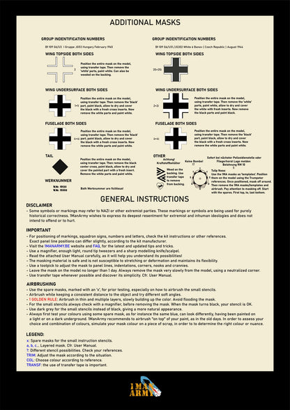 1ManArmy 1/24 Messerschmitt Bf 109 G-6 “Late” 塗装マスキングセット 内容／説明書画像