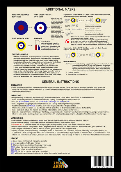 1ManArmy 1/24 Supermarine Spitfire Mk.Vb 塗装マスキングセット 内容／説明書画像