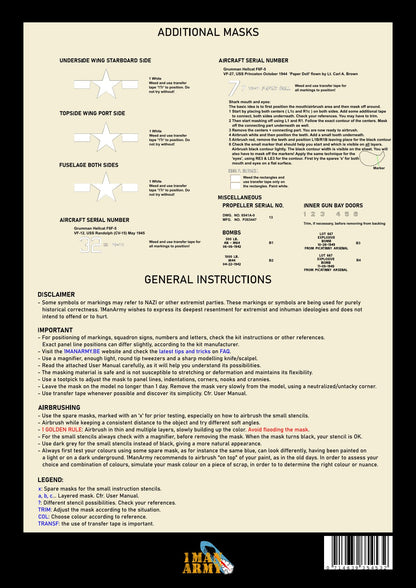 1ManArmy 1/24 Grumman F6F-5 Hellcat 塗装マスキングセット 内容／説明書画像