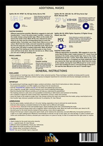 1ManArmy 1/24 Spitfire Mk. VIII 塗装マスキングセット 内容／説明書画像