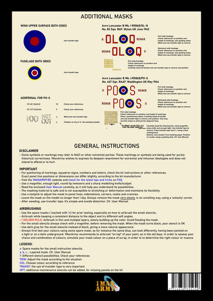 1ManArmy 1/32 アブロ ランカスター B Mk.I塗装マスキングセットの説明書／内容一覧画像