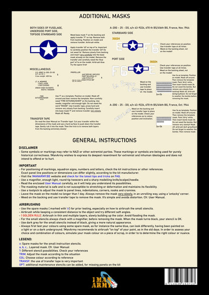 1ManArmy 1/32 A-20G ハボック「ヨーロッパ戦線」塗装マスキングセットの説明書／内容一覧画像