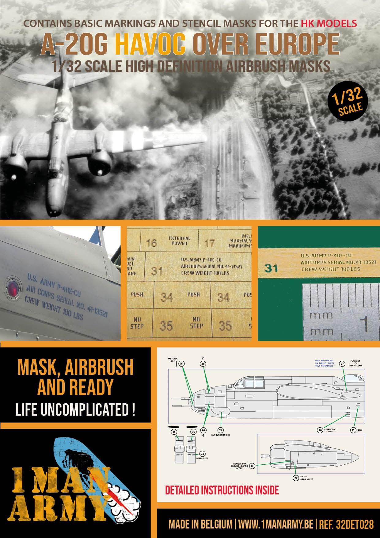 1ManArmy 1/32 A-20G ハボック「ヨーロッパ戦線」塗装マスキングセットのパッケージ表面画像