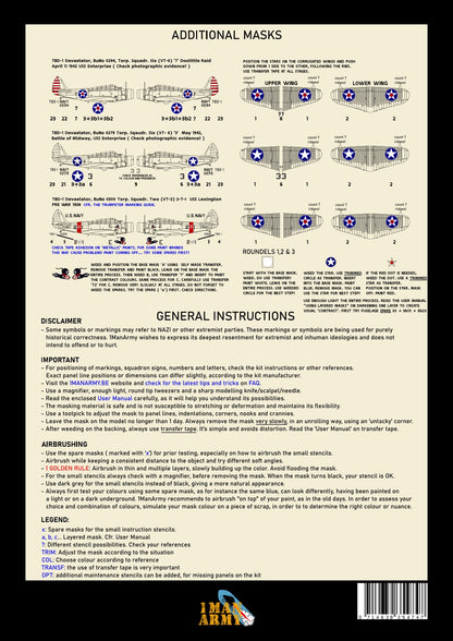 1ManArmy 1/32 TBD-1「デヴァステーター」塗装マスキングセットの説明書／内容一覧画像
