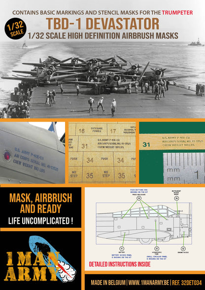 1ManArmy 1/32 TBD-1「デヴァステーター」塗装マスキングセットのパッケージ表面画像