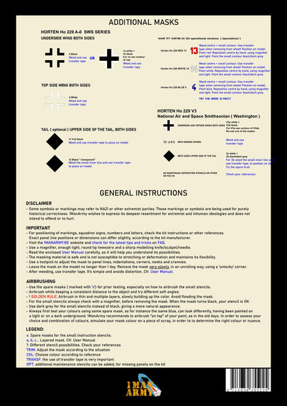 1ManArmy 1/32 ホルテン Ho 229塗装マスキングセットの説明書／内容一覧画像