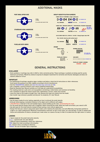 1ManArmy 1/32 A-26B インベーダー 塗装マスキングセットの説明書／内容一覧画像
