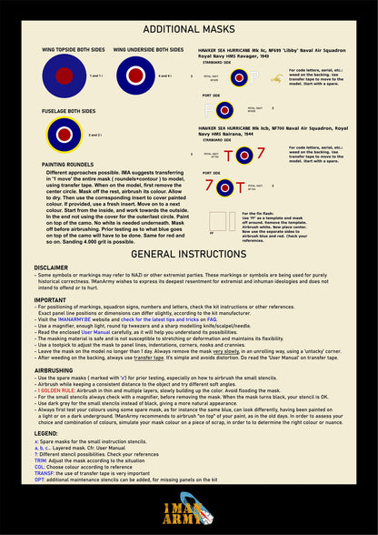 1ManArmy 1/32 ホーカー シー ハリケーン Mk.IIc 塗装マスキングセットの説明書／内容一覧画像