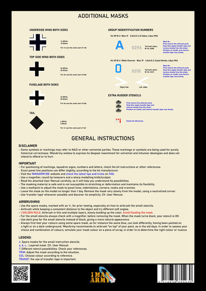 1ManArmy 1/32 ヘンシェル Hs 129 塗装マスキングセットの説明書／内容一覧画像