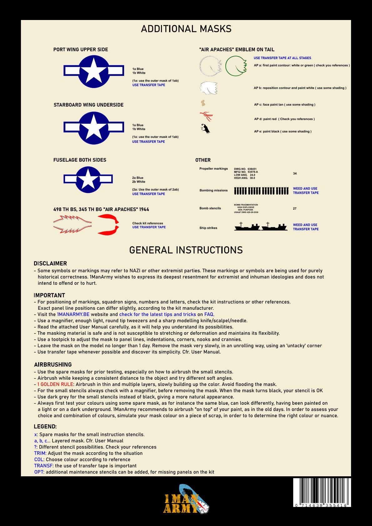 1ManArmy 1/32 B-25J ミッチェル「The Strafer」マスキングセット（HK Models対応）