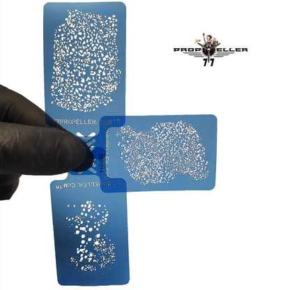 77 Propeller Set “1” – 3 Micro Airbrush Stencils 60×40 mm PRP021 three weathering effect templates