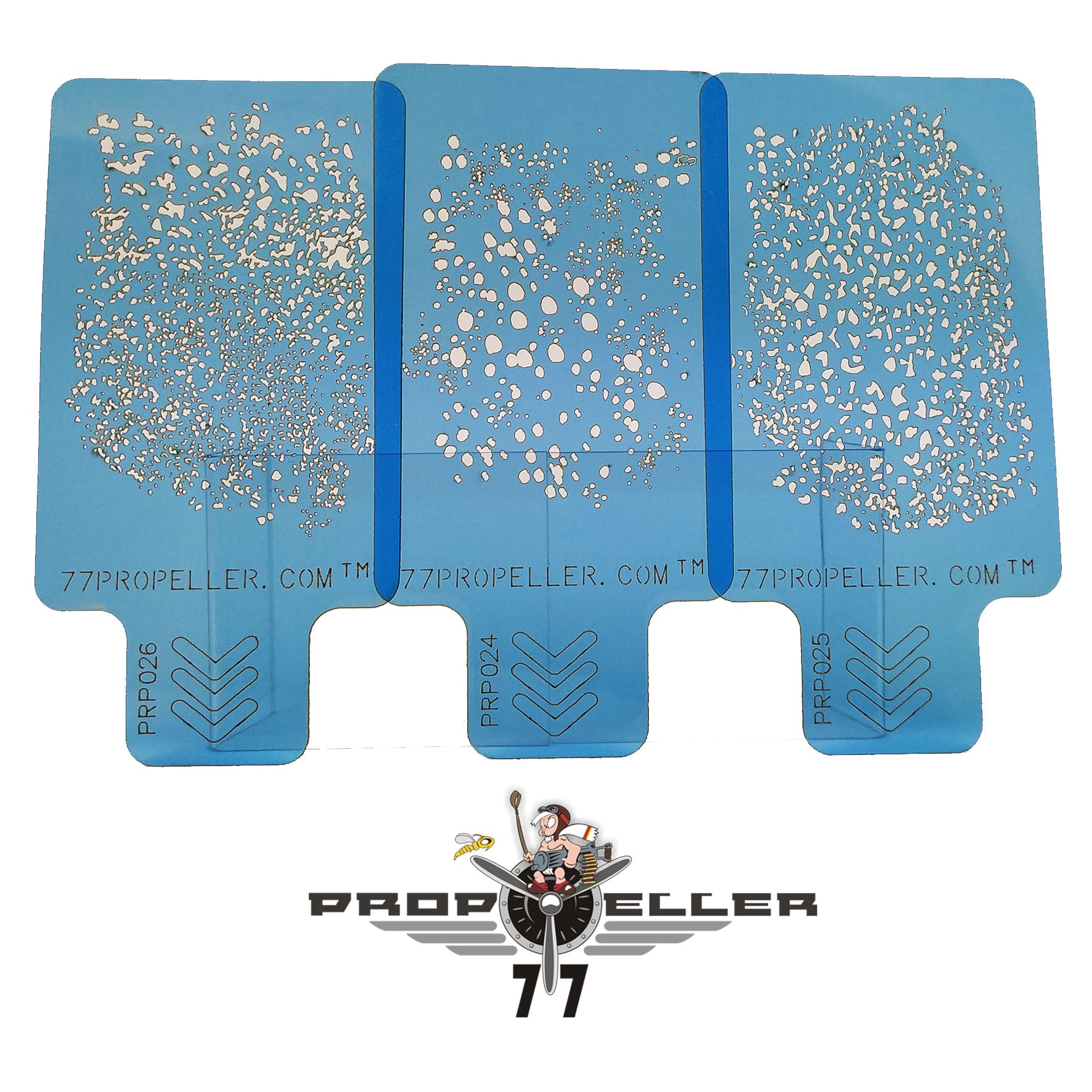 77 Propeller Set “4” – 3 Medium Airbrush Stencils 90×60 mm PRP027 three template pattern