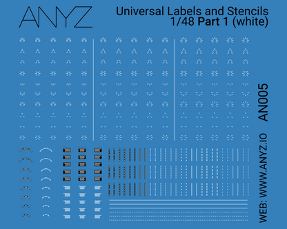 ANYZ 1/48 汎用ラベル＆ステンシル デカール パート1（ホワイト）AN005 パッケージ画像