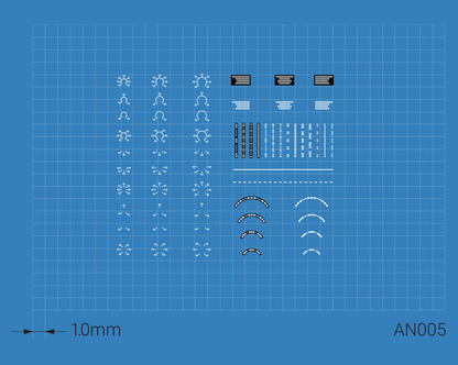 ANYZ AN005 デカールシートのラベル・ステンシル部分 拡大画像（1/48 汎用・ホワイト）