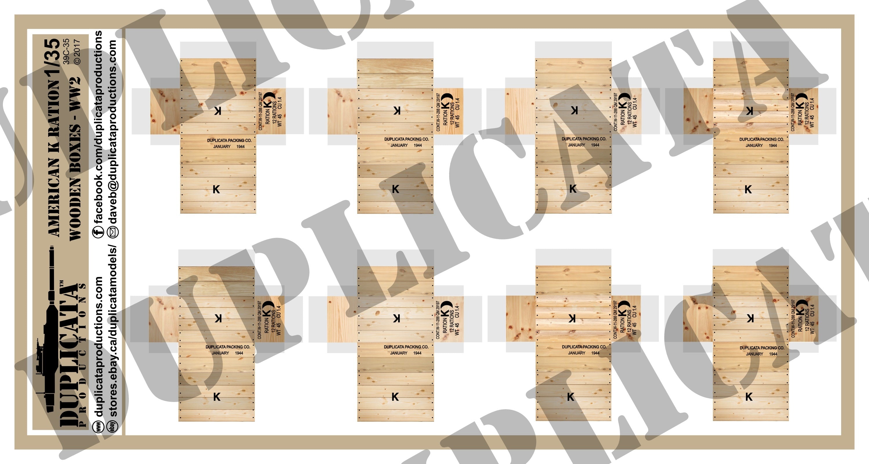 1/35スケール アメリカ軍Kレーション木箱 WWII ペーパーアクセサリー（内容一覧）