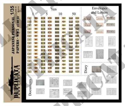 日本軍 個人書類（軍票・手紙・日記・書類）のペーパーアクセサリー作例（1/35）