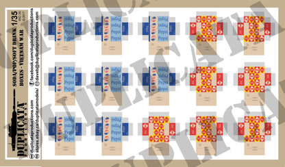 アメリカ軍 ソーダ／ポップ／清涼飲料ボックス（ベトナム戦争） 1/35 ペーパーアクセサリー（内容物一覧）