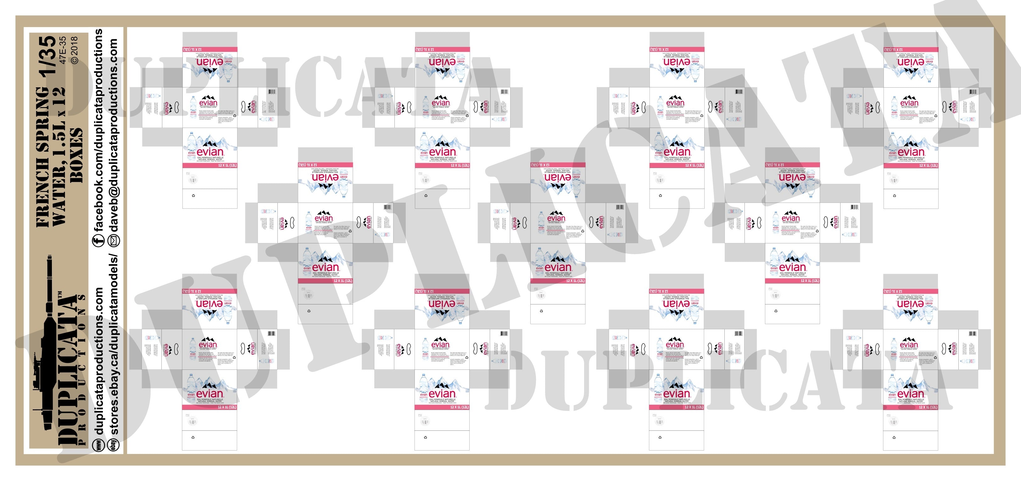 Duplicata 47E-35 フランスのミネラルウォーター箱（Evian）1/35 サイズ比較付き商品シート