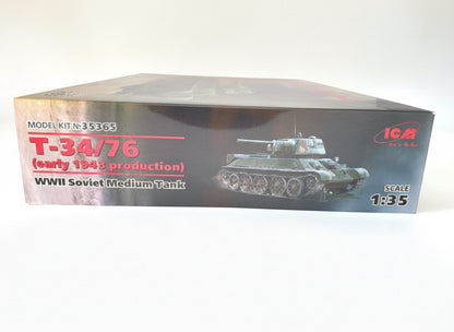 箱の角部（未開封シール付き）— ICM T-34/76（1943年初期型）1/35